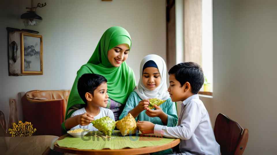 Keluarga muslim sedang merayakan hari raya kupat (akhir puasa syawal) foto: ilustrasi